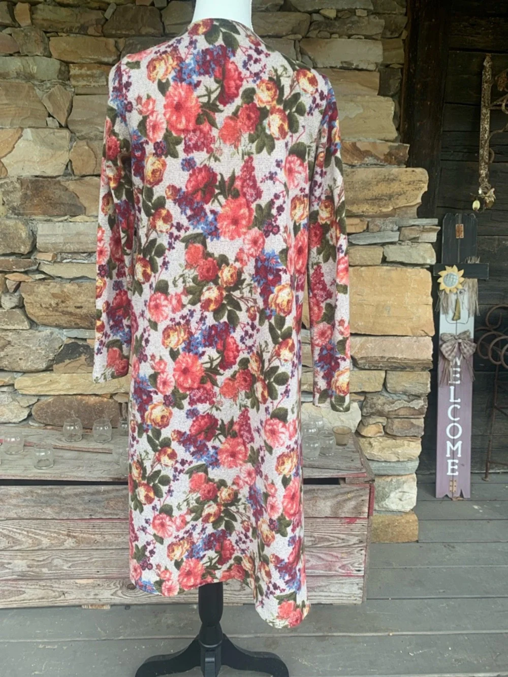Floral Open Front Cardigan - Pink Multi - Picture 3 of 4